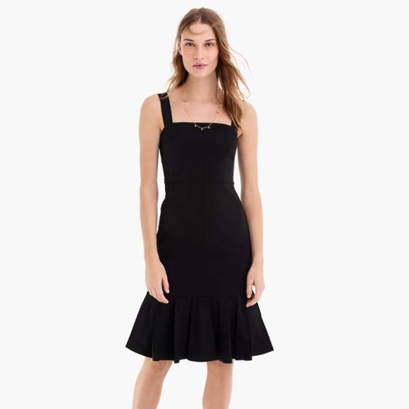 J. Crew Black Faille Stretch Fluted Hem Dress 4 - Picture 2 of 8